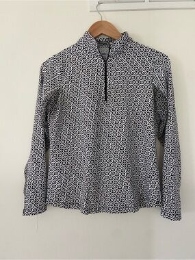 IBKUL Golf Tennis Shirt  1/4 Zip Activewear Sun Protection Women's S Navy White